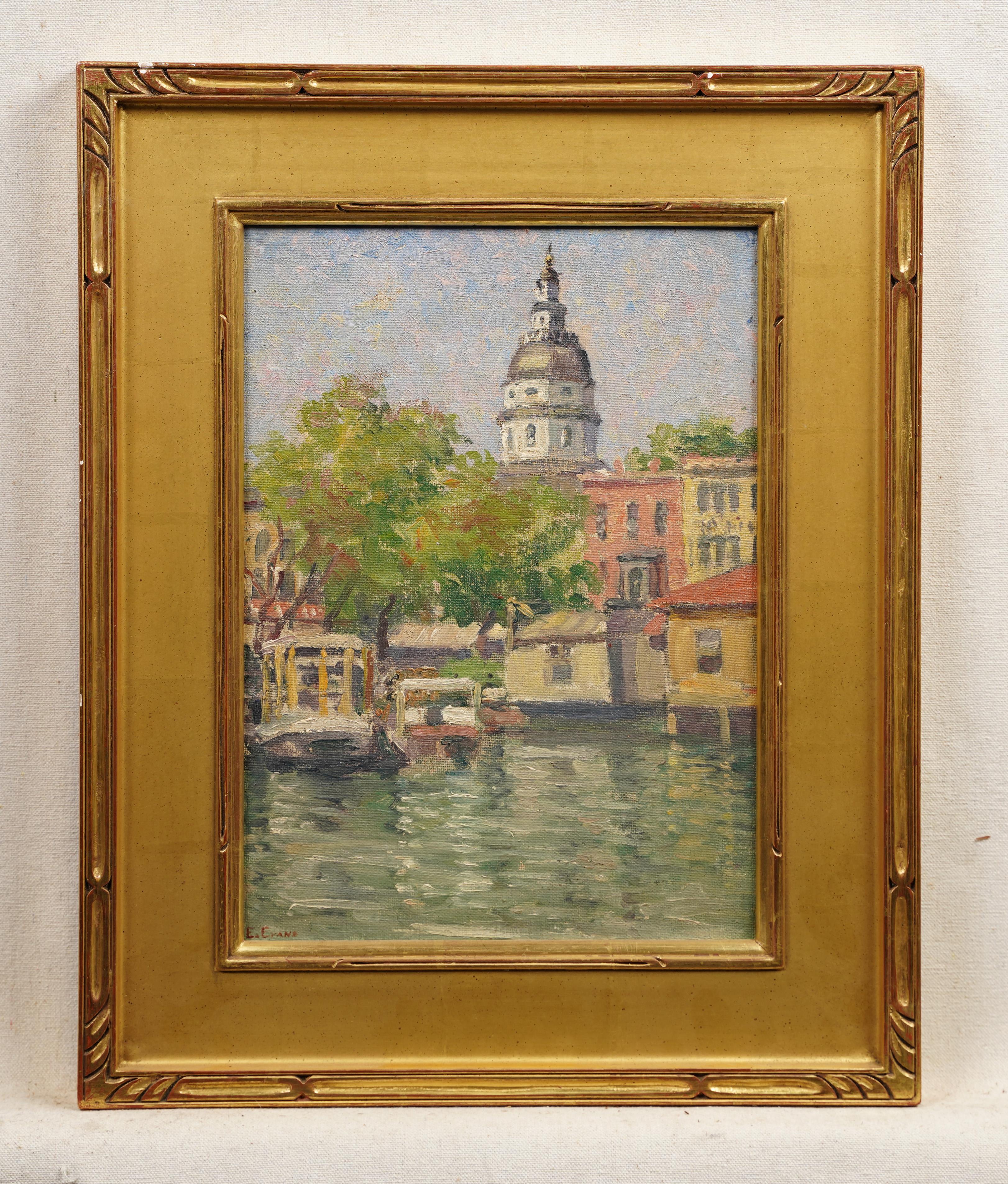 Antique American impressionist seascape oil painting.  Oil on canvas, lain to board.  Framed.  Signed.