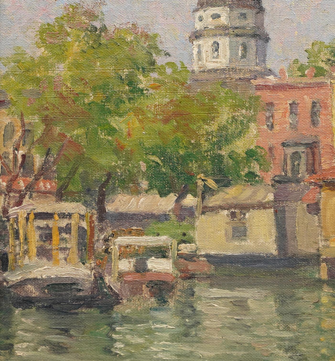 Antique American Impressionist Annapolis Maryland Framed Signed Oil Painting 2