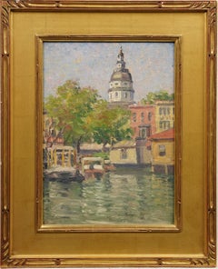 Antique American Impressionist Annapolis Maryland Framed Signed Oil Painting