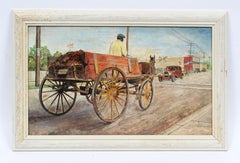 Antique American Impressionist Ashcan School Junk Collector Cityscape Painting