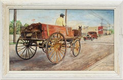 Antique American Impressionist Ashcan School Junk Collector Cityscape Painting