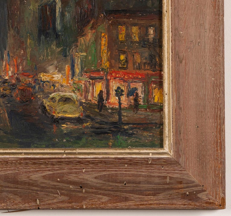 Antique American Impressionist Ashcan School Nocturnal Cityscape Oil Painting For Sale 2
