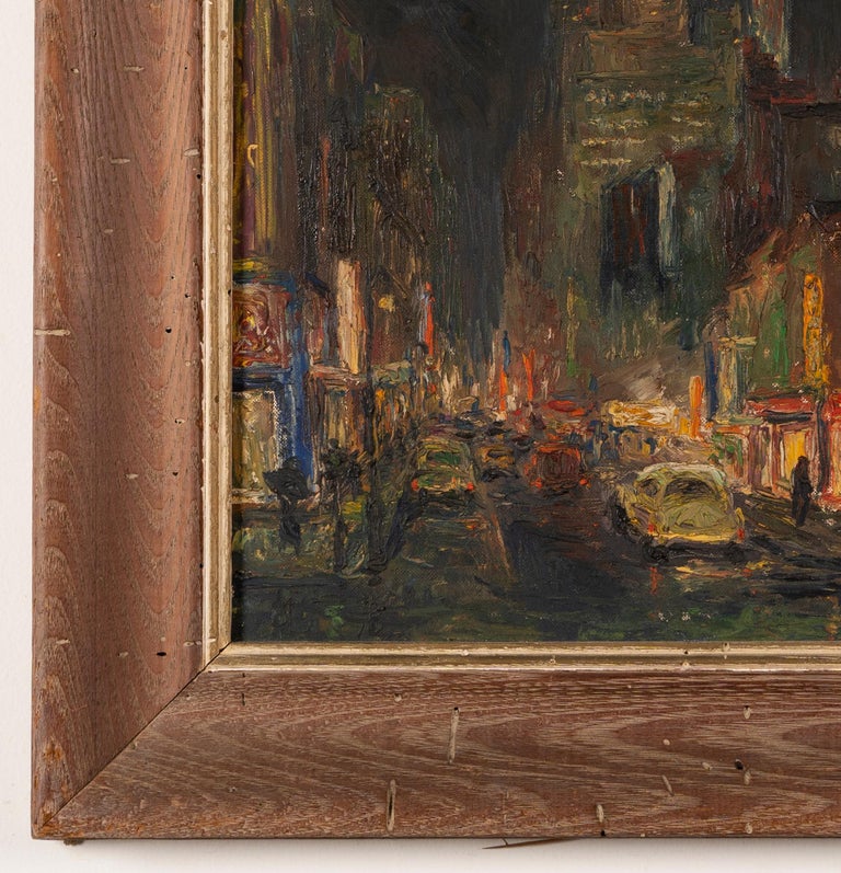 Antique American Impressionist Ashcan School Nocturnal Cityscape Oil Painting For Sale 3