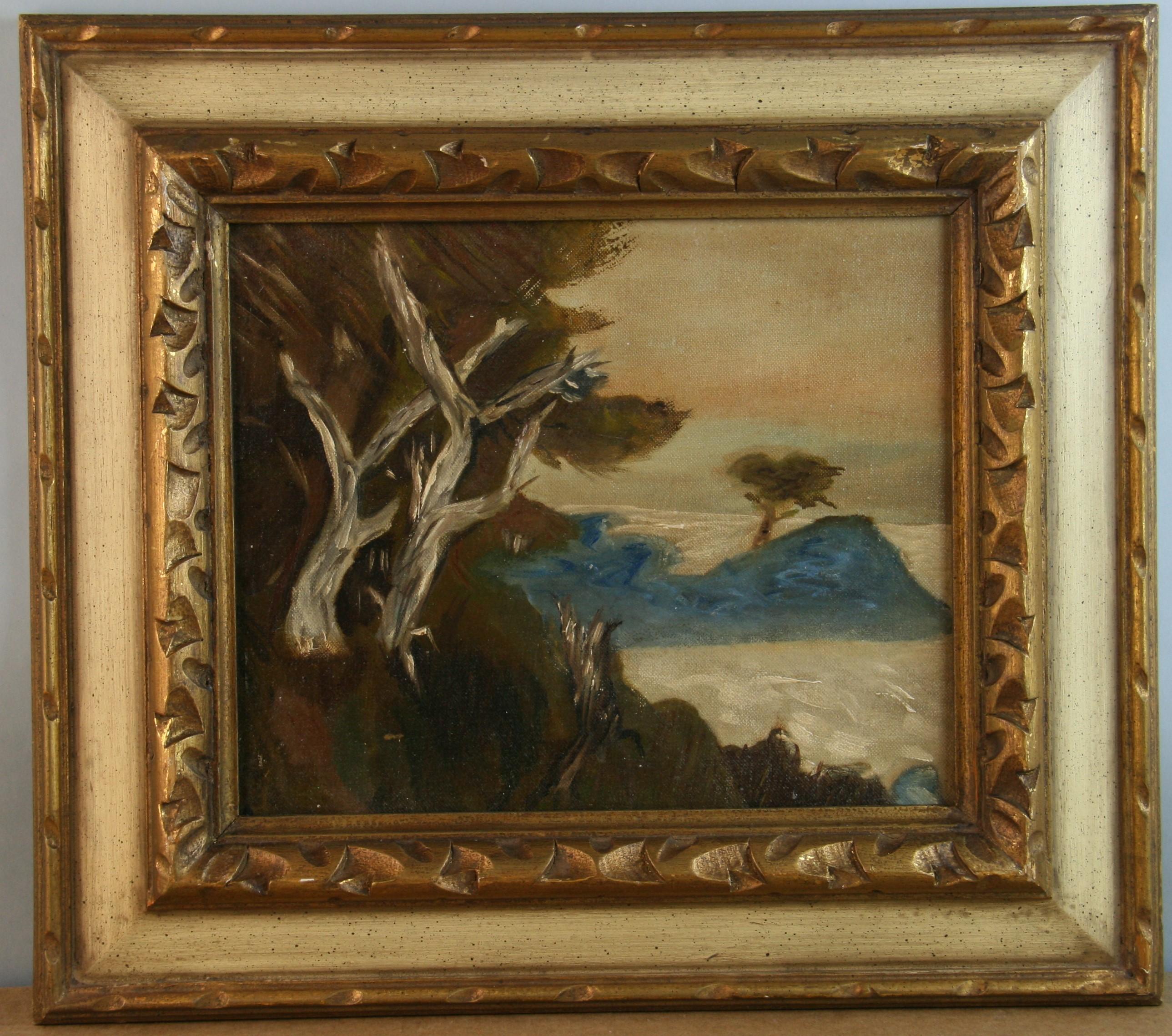 Ancienne peinture à l'huile impressionniste américaine encadrée représentant une scène de plage - Noir Landscape Painting par Unknown