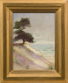 Peinture à l'huile impressionniste américaine ancienne, scène de plage, paysage marin, encadrée