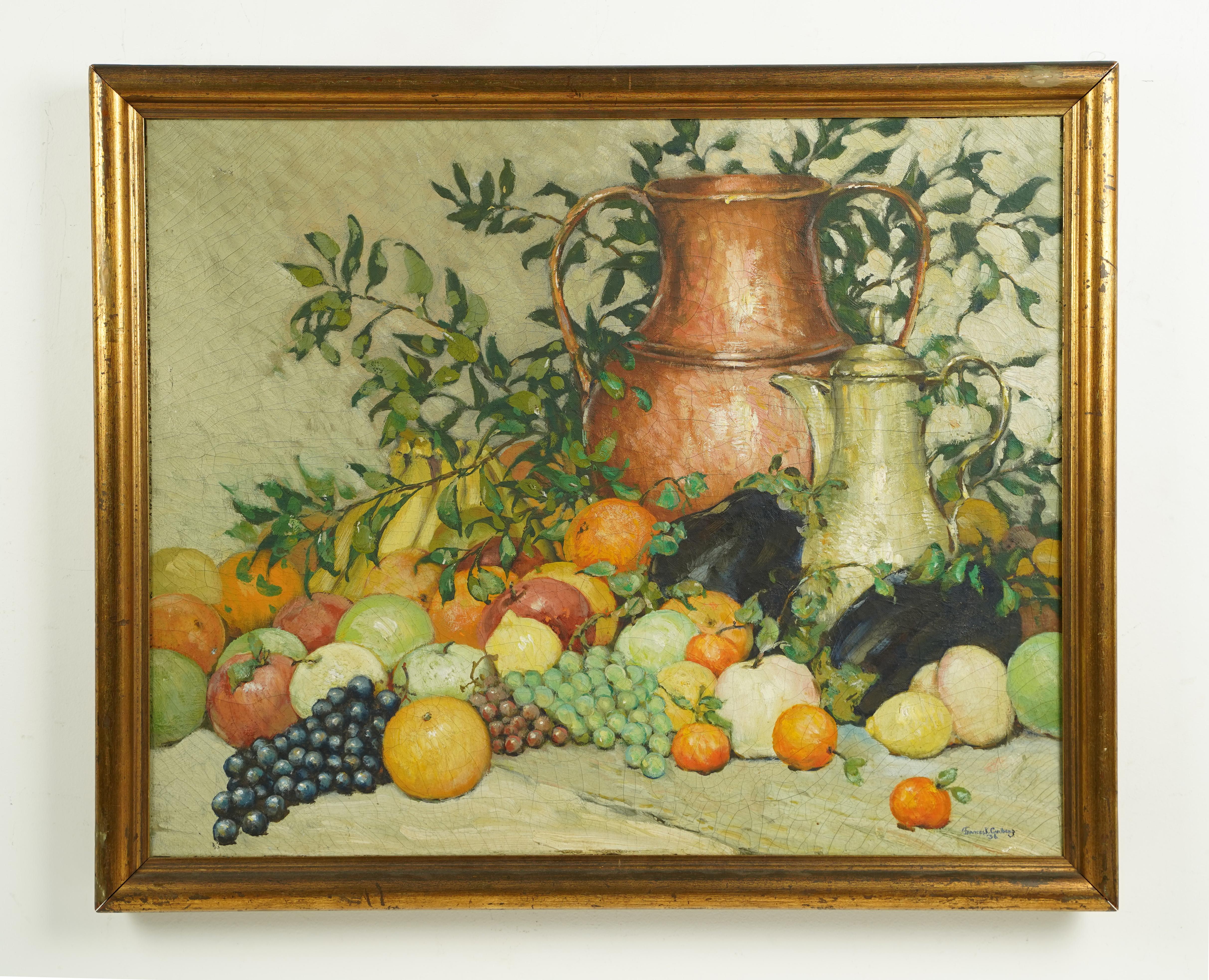 Antique American impressionist still life oil painting.  Oil on canvas.  Signed.  Framed.  Image size, 27L x 22H