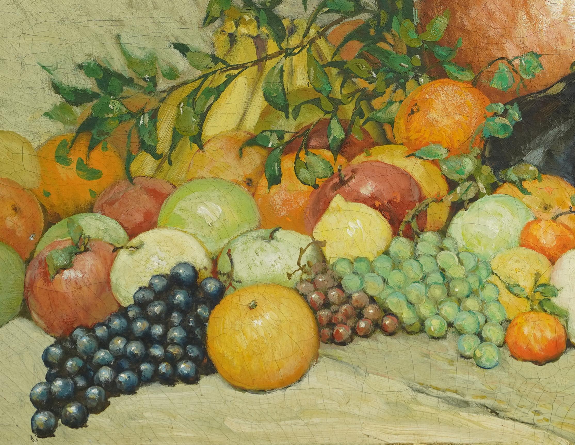Antique American Impressionist Bountiful Fruit Still Life Exhibited Oil Painting 2