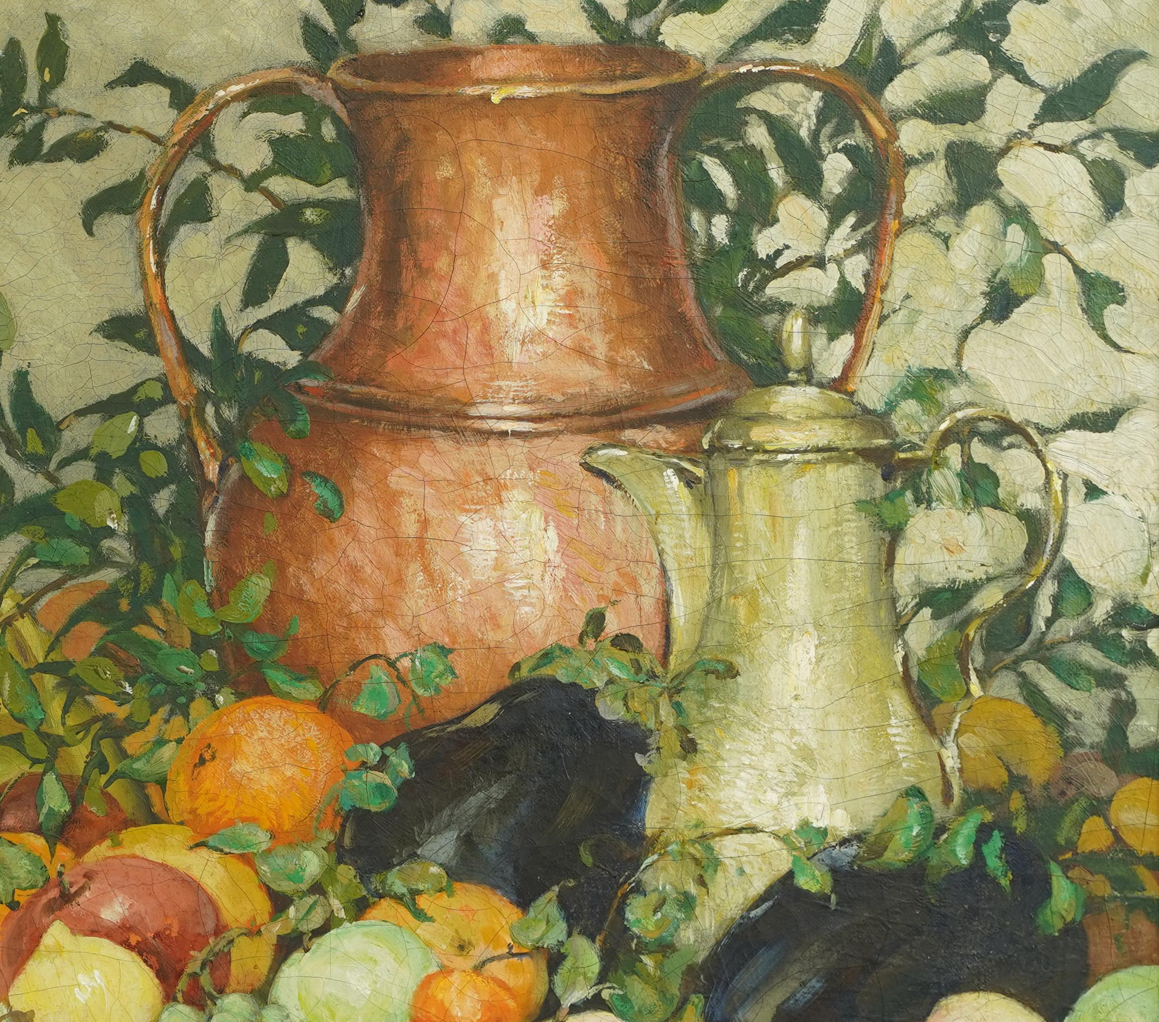 Antique American Impressionist Bountiful Fruit Still Life Exhibited Oil Painting 3