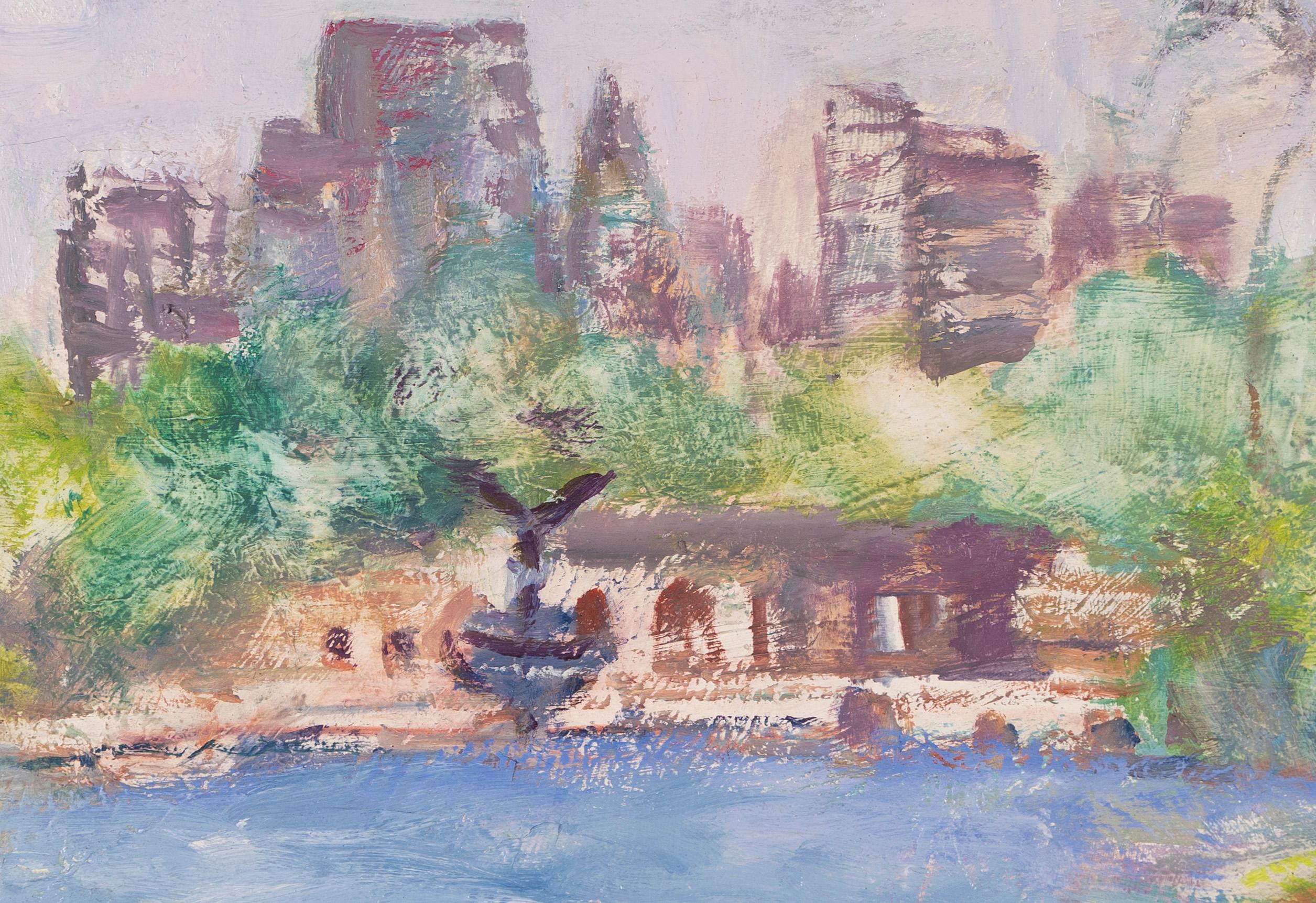 Antique American Impressionist Central Park New York Modern Landscape Painting 1