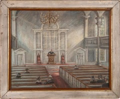 Antique American Impressionist Church Interior Signed Original Framed Painting