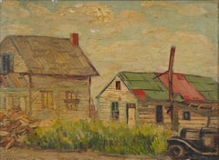 Antique American Impressionist Coastal Dock Landscape Original Oil Painting