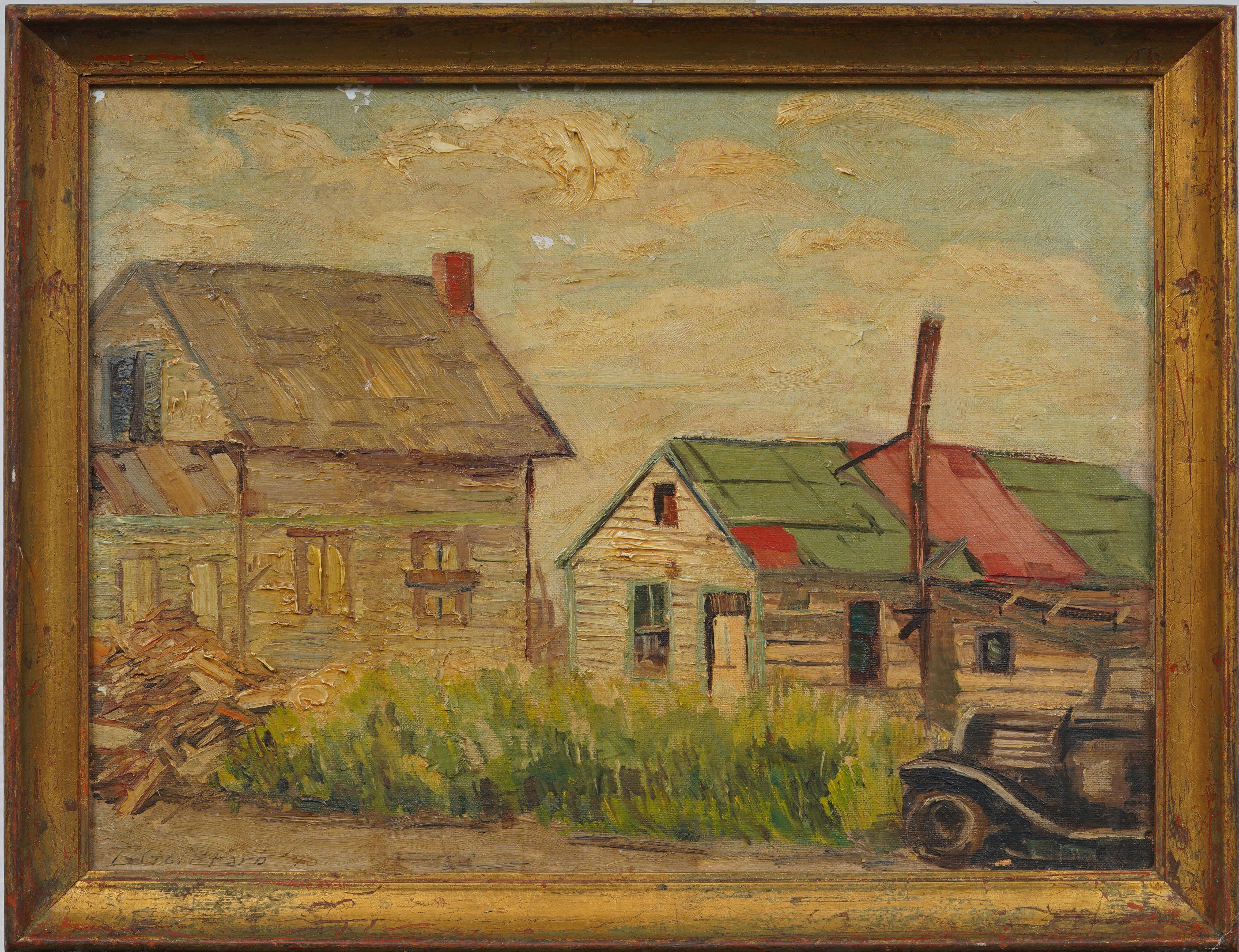 Antique American Impressionist Coastal Dock Landscape Original Oil Painting