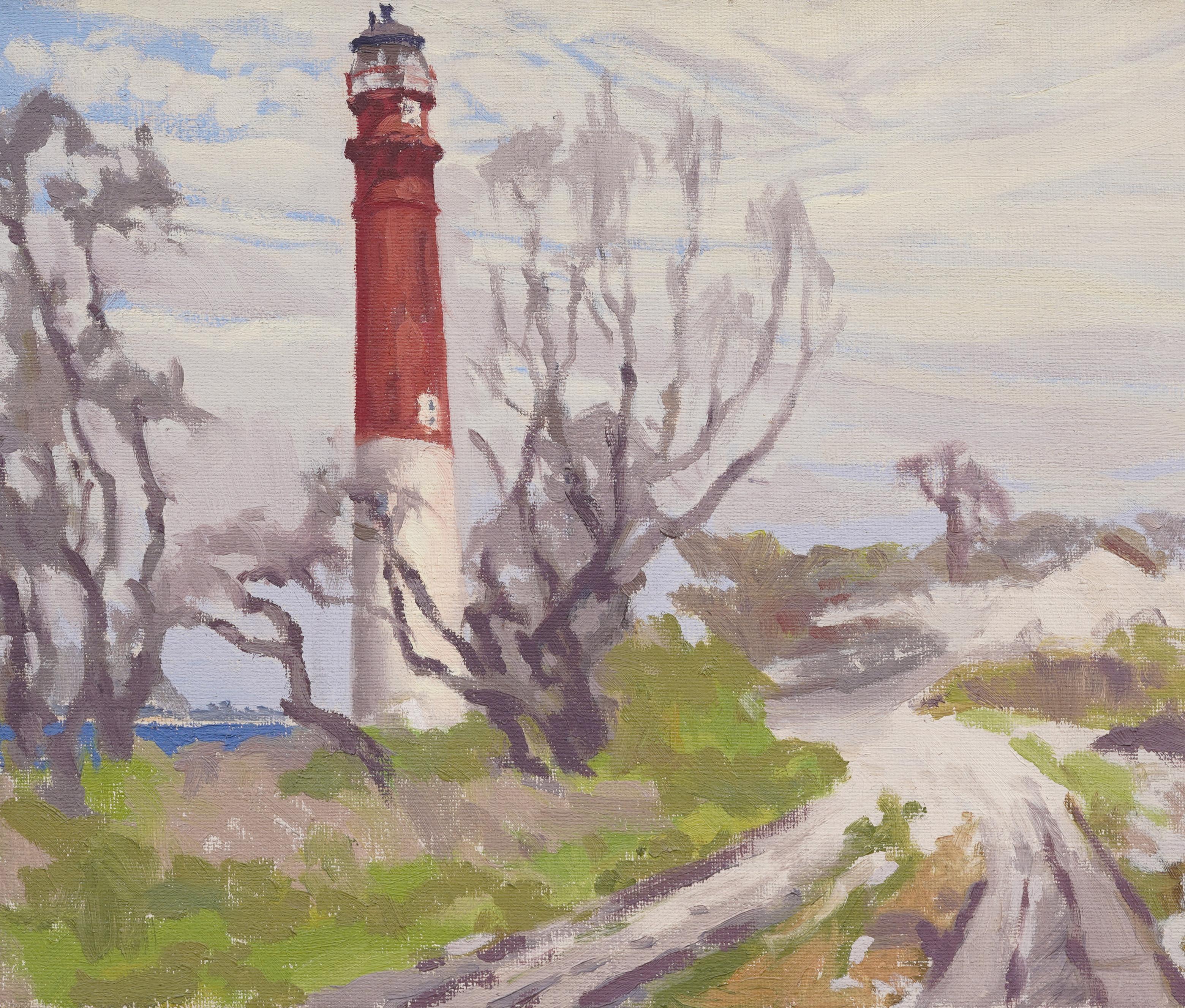 Ancienne peinture à l'huile impressionniste américaine, encadrée d'une vue de phare côtier en vente 2