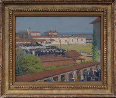 Antico Impressionista Americano in mostra con cornice Scena di spiaggia PAFA Pittura ad olio