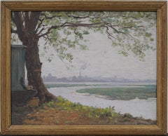 Antike amerikanische Impressionisten ausgestellt gerahmt Seelandschaft PAFA Ölgemälde