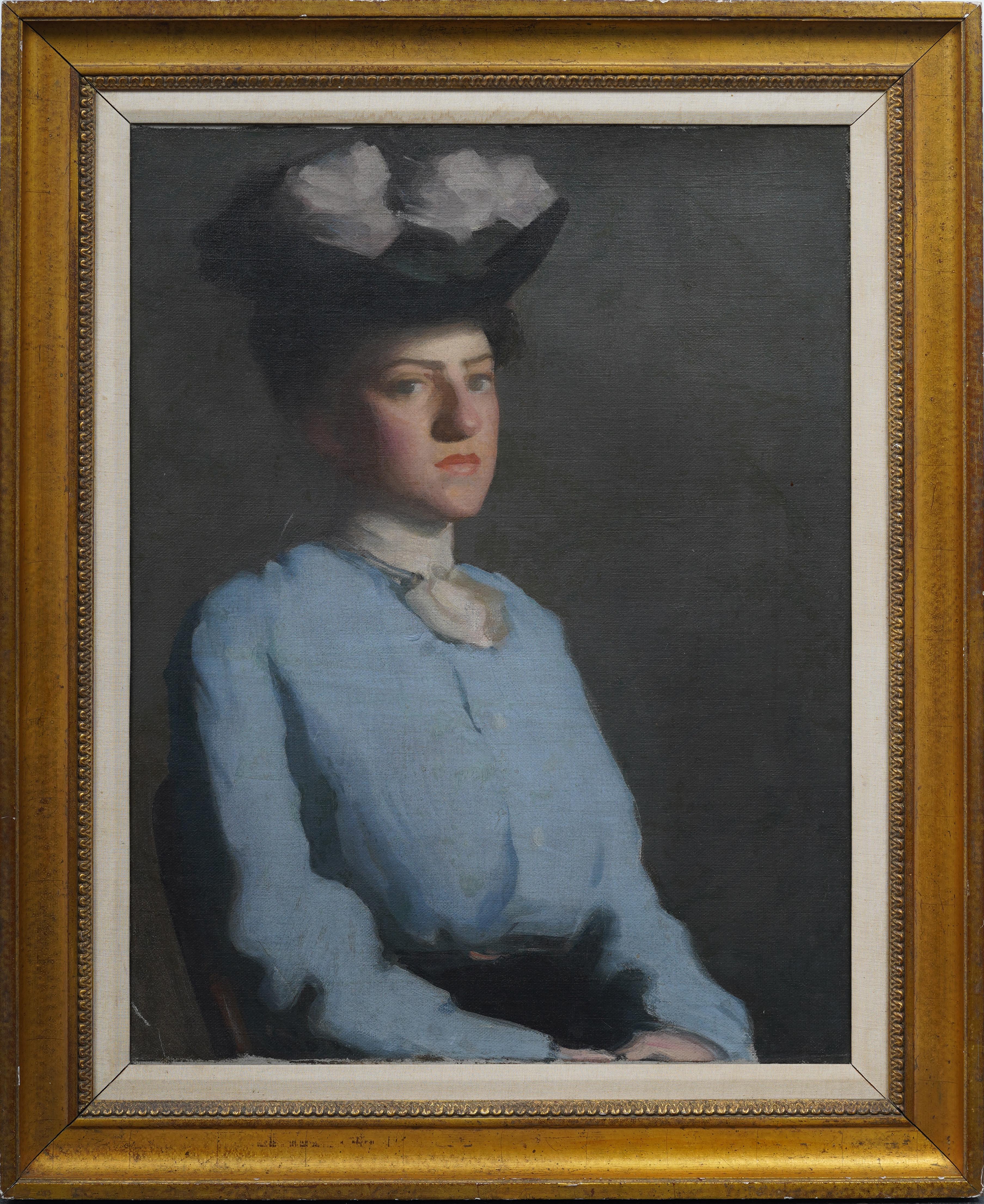 Antigua Pintura al Óleo Impresionista Americana Retrato Expresivo de Mujer Joven - Painting de Unknown