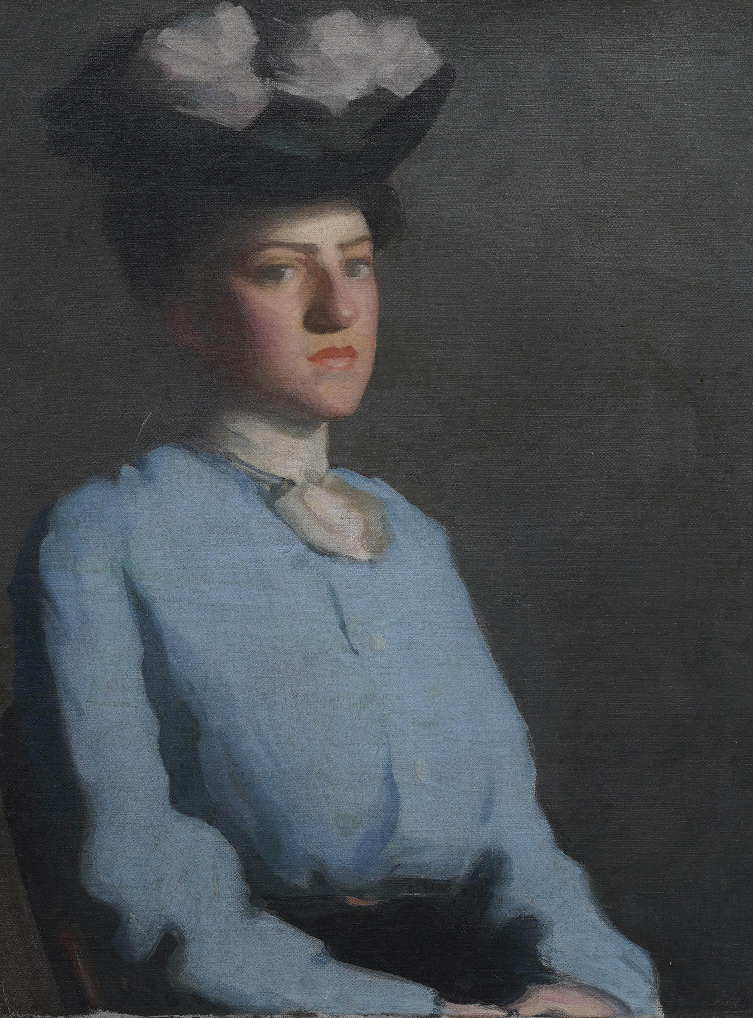 Antigua Pintura al Óleo Impresionista Americana Retrato Expresivo de Mujer Joven - Portrait Painting Negro de Unknown