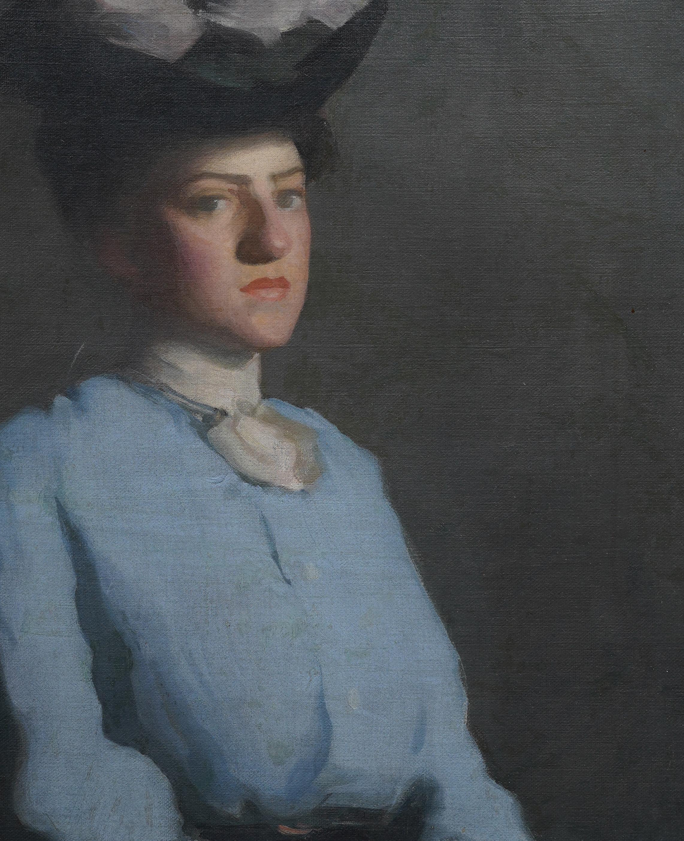 Antigua Pintura al Óleo Impresionista Americana Retrato Expresivo de Mujer Joven en venta 1