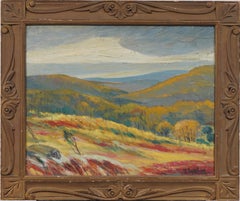 Antique American Impressionist Fall Hills Landscape Framed Signed Oil Painting