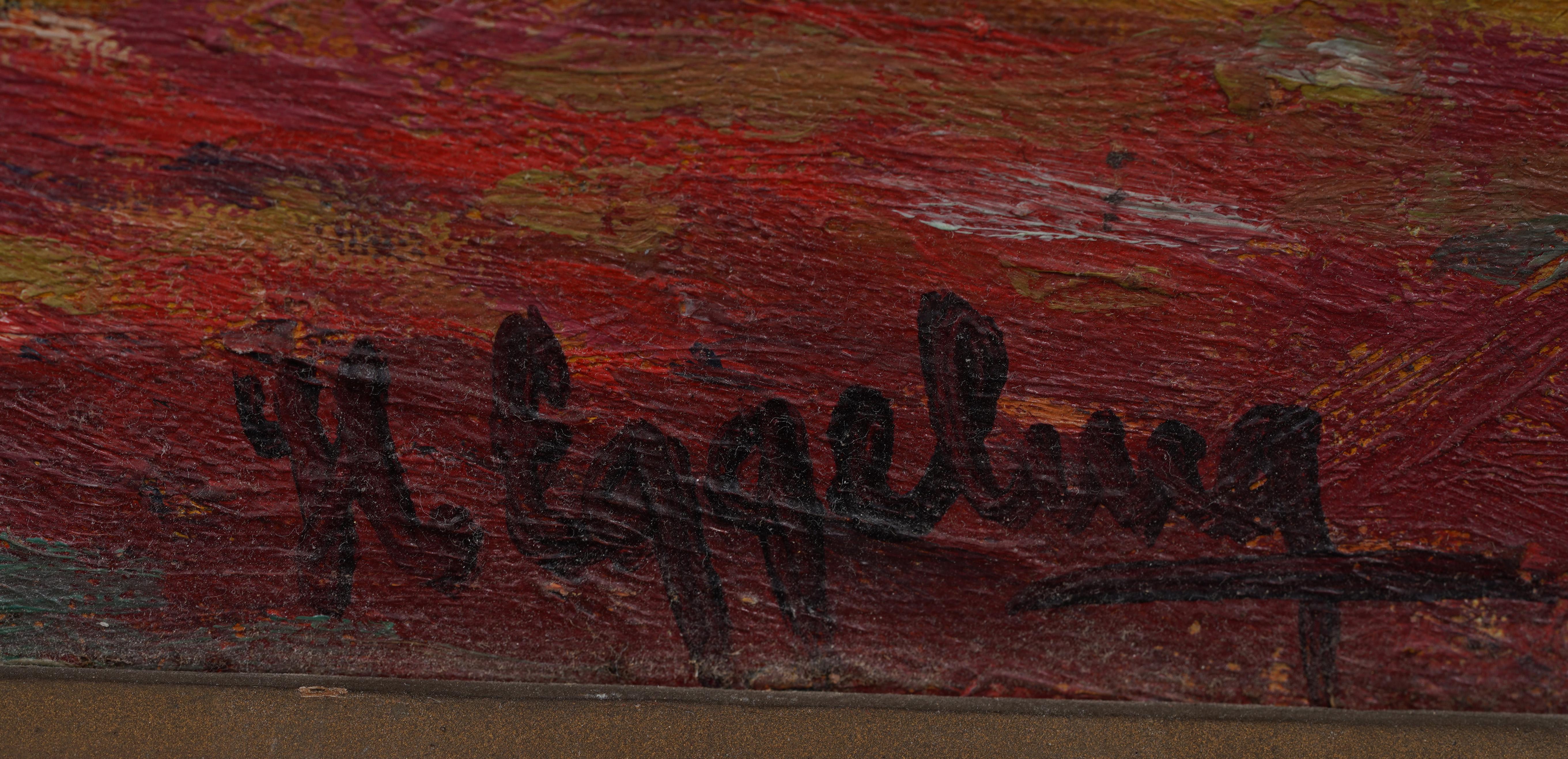 Antiguo paisaje impresionista americano de las colinas otoñales Pintura al óleo enmarcada y firmada en venta 1