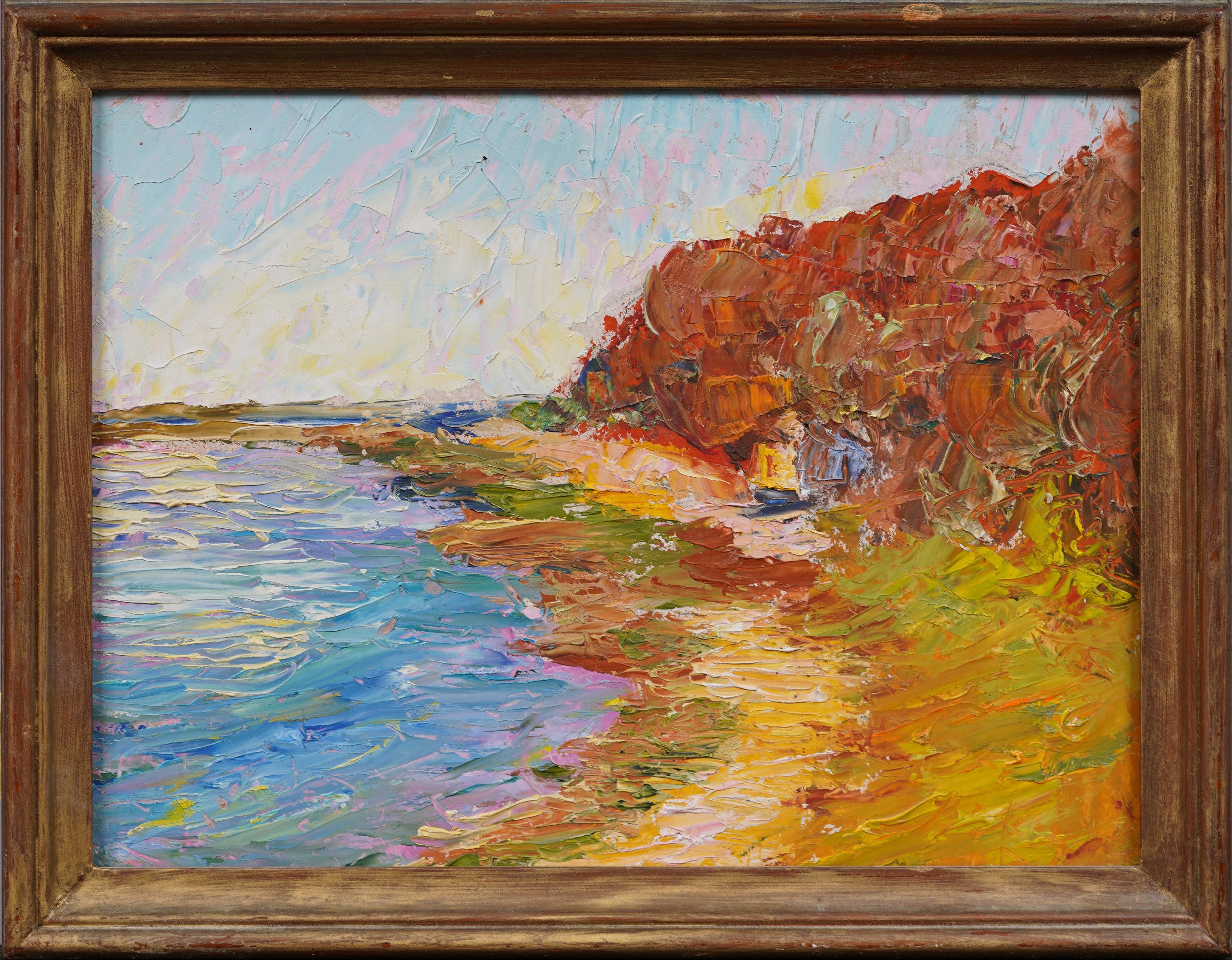 Antico paesaggio del lago d'autunno impressionista americano, dipinto a olio originale incorniciato - Painting di Unknown