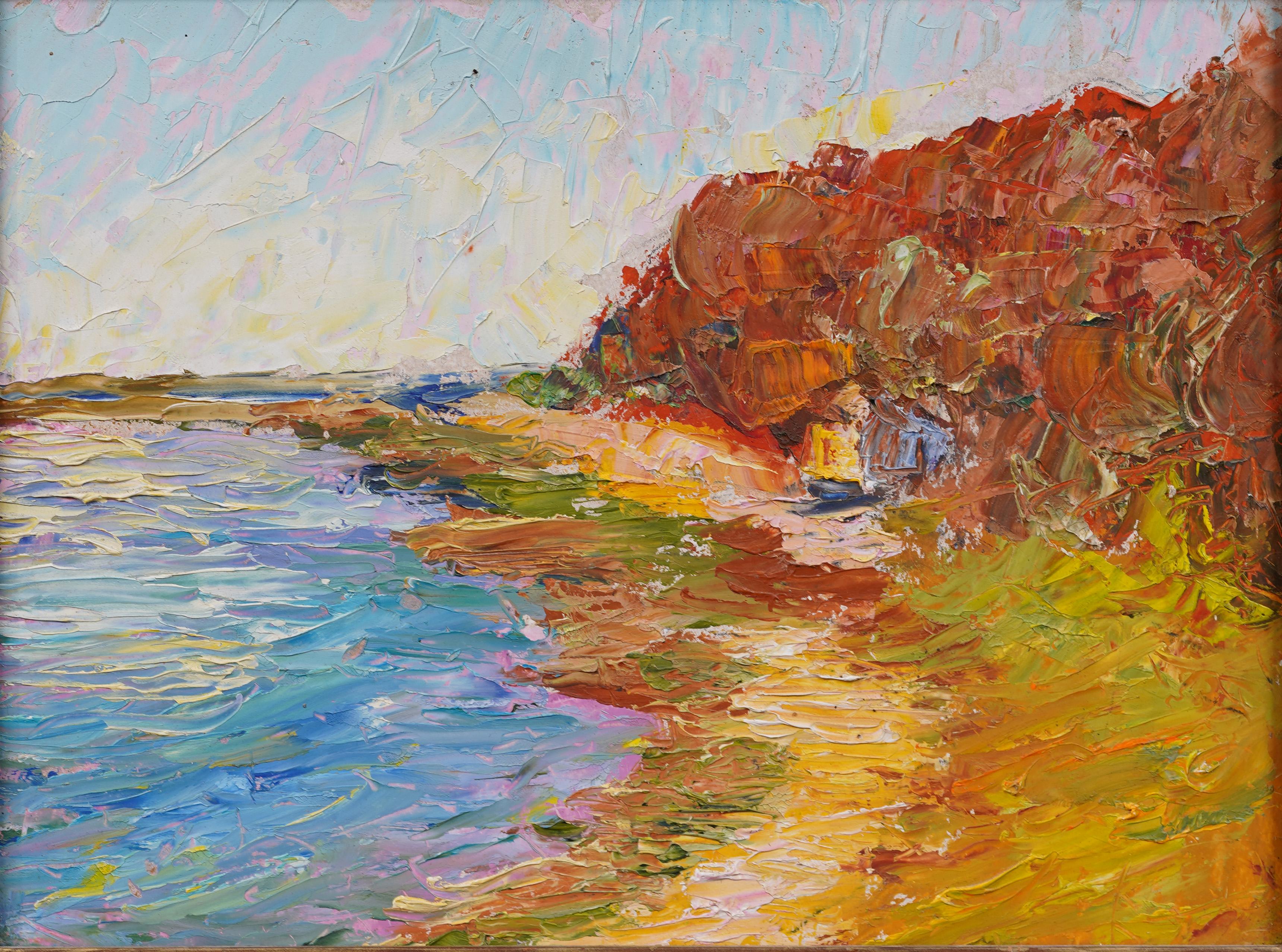 Antico paesaggio del lago d'autunno impressionista americano, dipinto a olio originale incorniciato - Painting Impressionismo di Unknown
