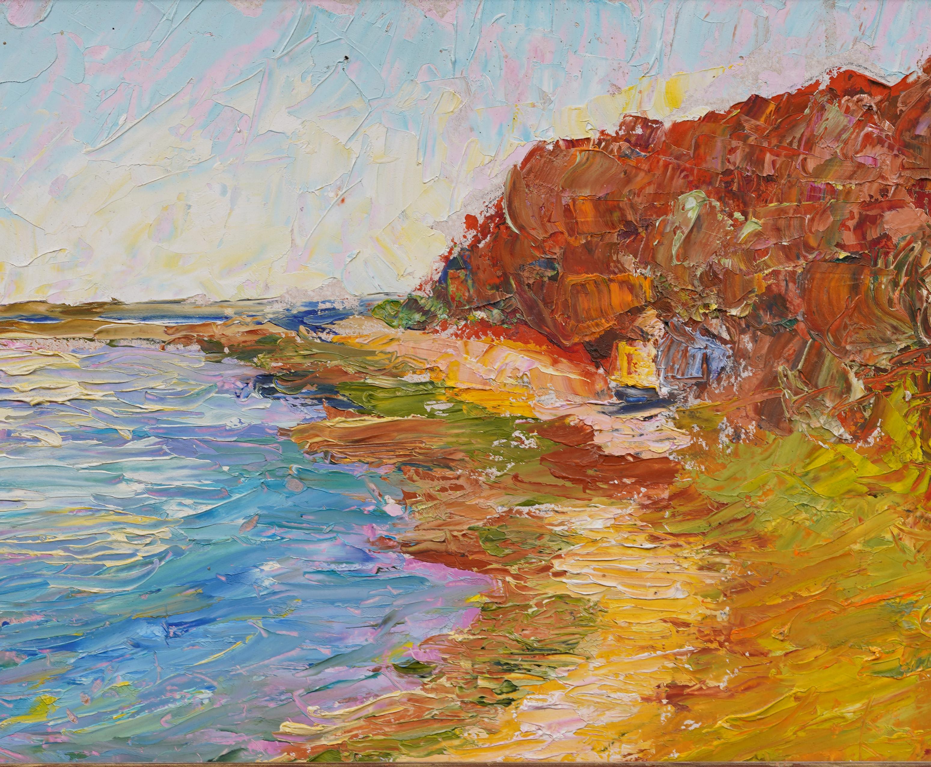 Antico paesaggio del lago d'autunno impressionista americano, dipinto a olio originale incorniciato - Landscape Painting Marrone di Unknown