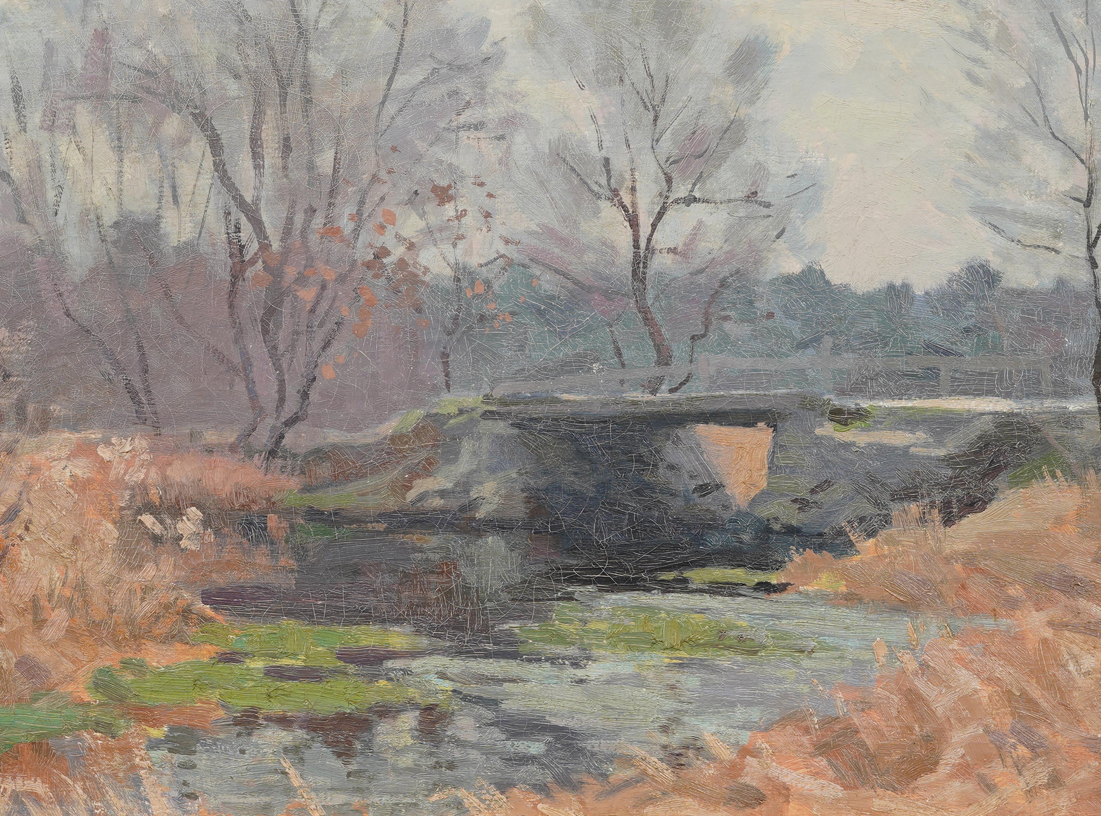 Paesaggio autunnale impressionista americano ben dipinto.  Ottimi colori e impasto spesso.  Custodito in un'ampia cornice in legno dorato.  Olio su tela.  Dimensioni dell'immagine: 16 