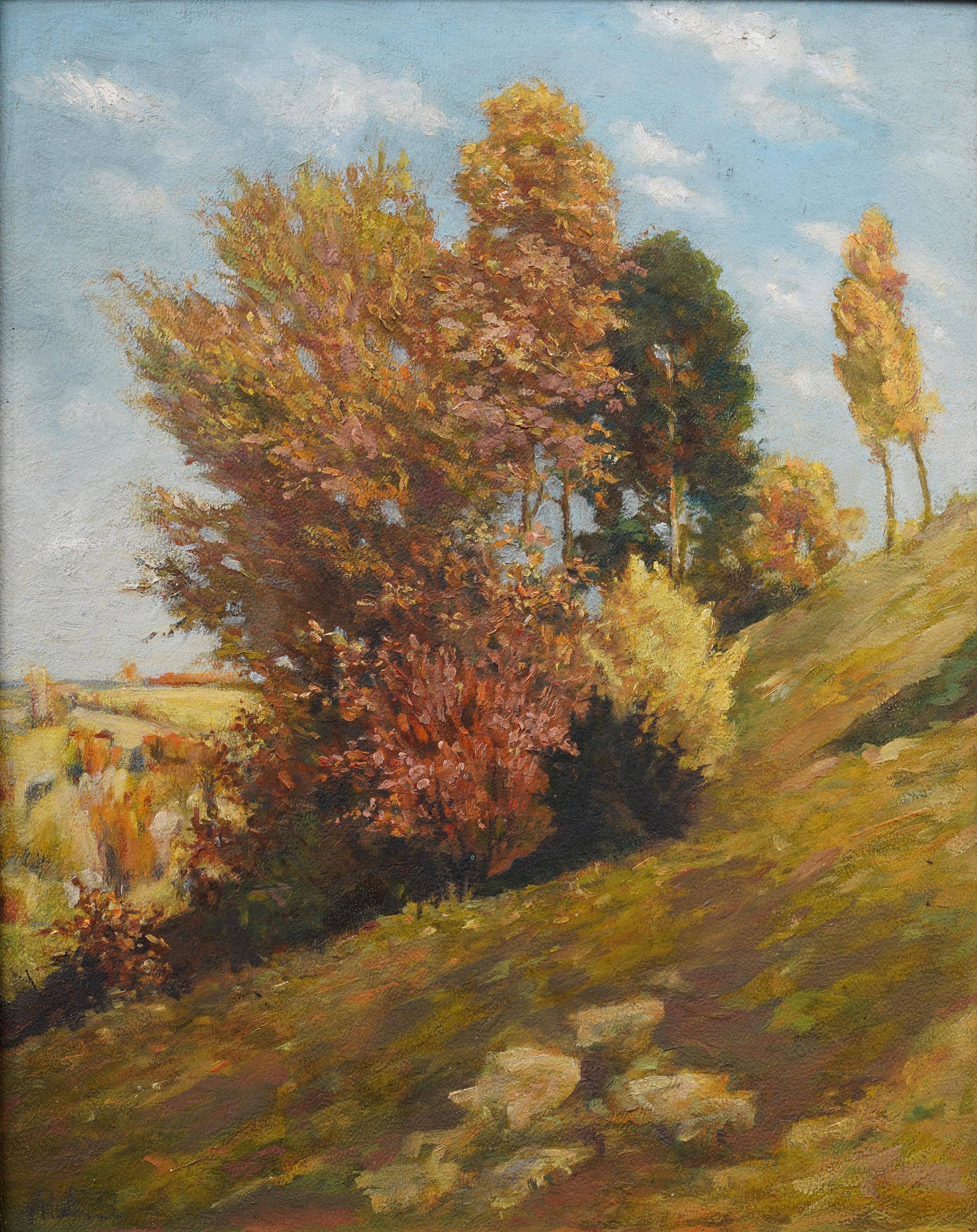 Antiguo paisaje otoñal impresionista americano Pintura de Nueva Inglaterra enmarcada y firmada - Painting Impresionista de Unknown