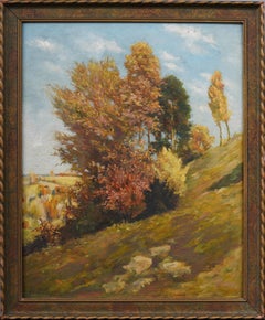 Antique American Impressionist Fall Landscape Signed Framed New England Painting
