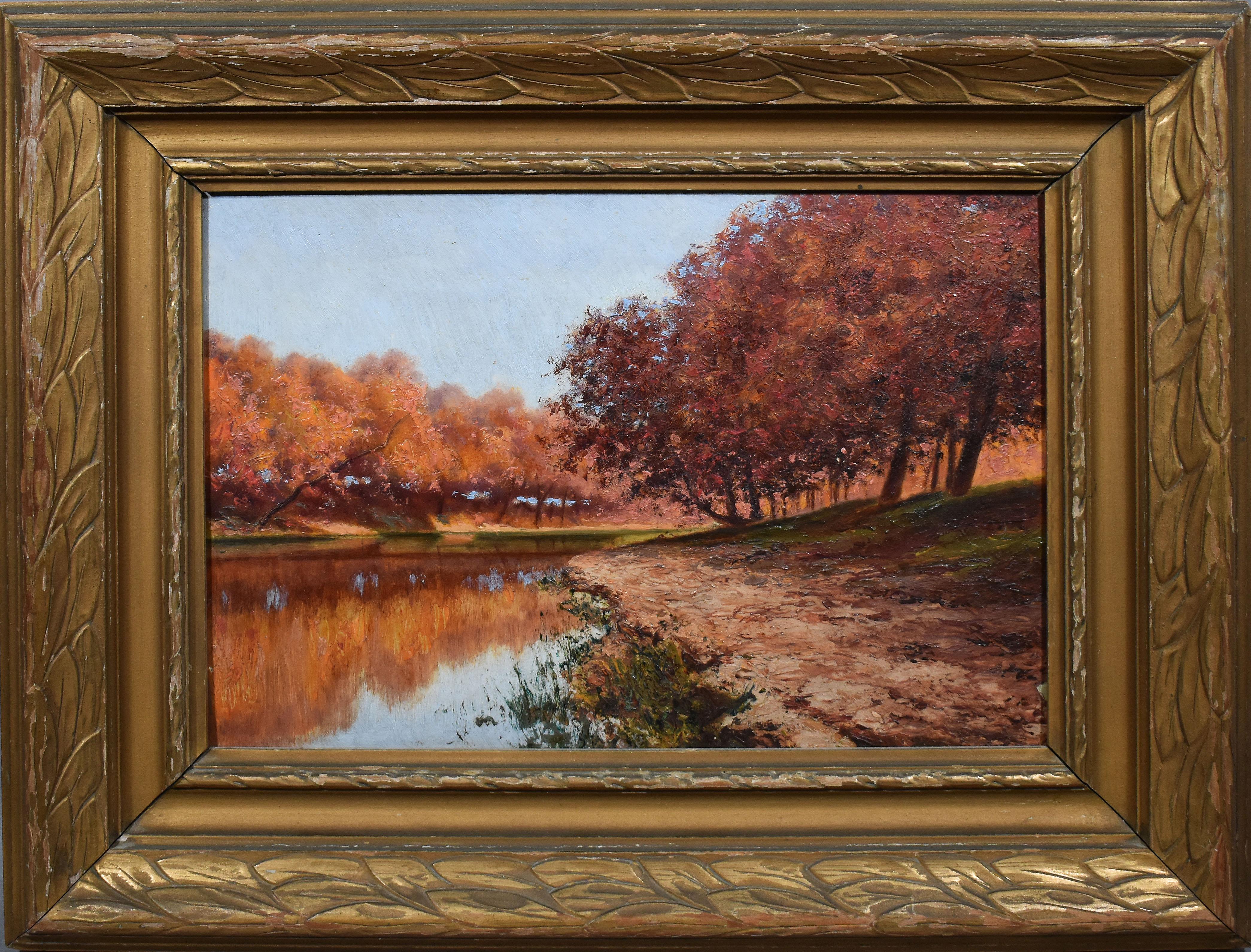 Landscape Painting de Unknown - Antiguo Impresionista Americano Fall River Obra Maestra de Calidad Gema Finamente Pintada