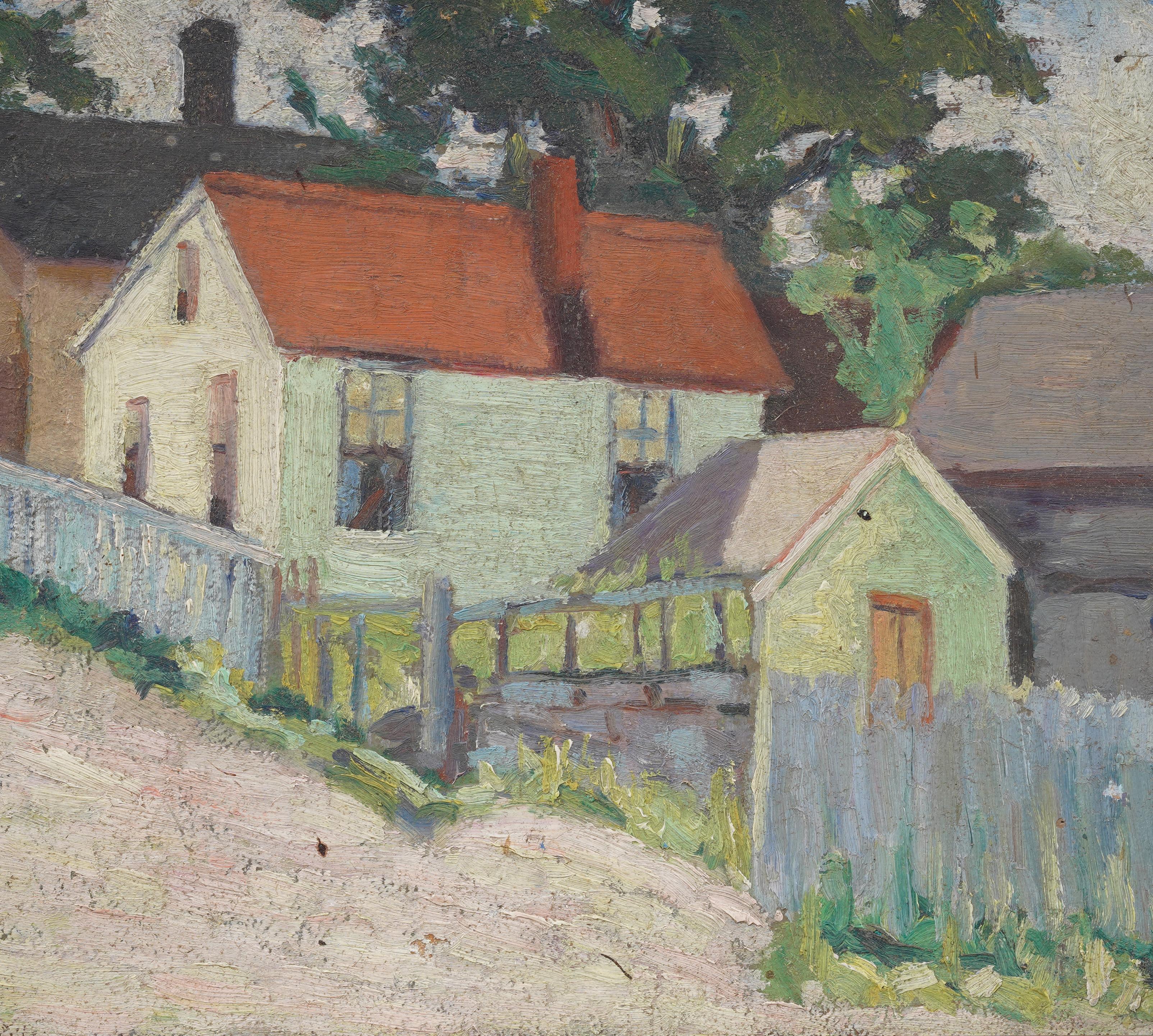 Antique American Impressionist Fauvist New England Beach Cottages Oil Painting For Sale 1
