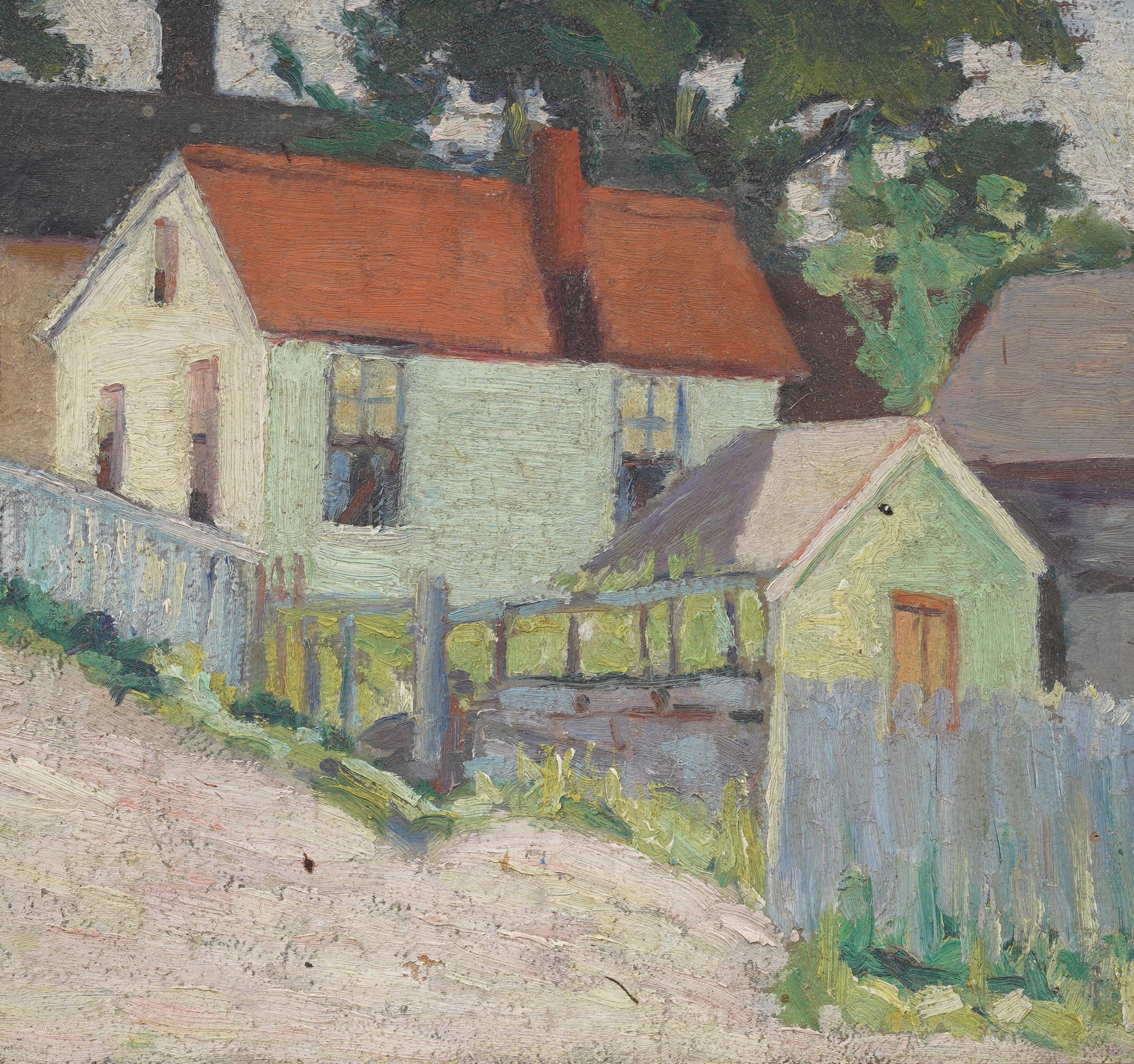 Antique American Impressionist Fauvist New England Beach Cottages Oil Painting For Sale 2