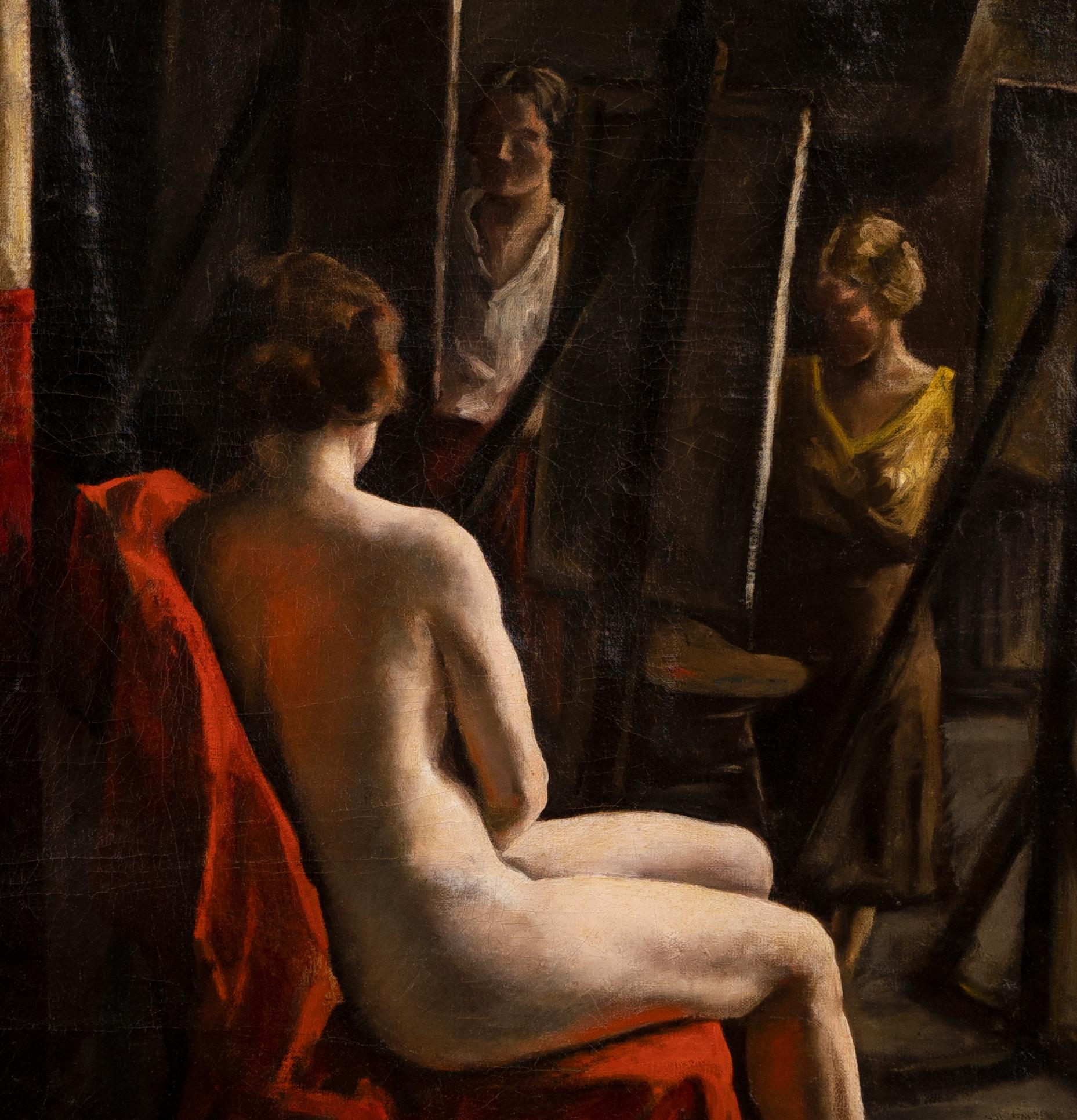 Antique American Impressionist Female Nude Artist Studio Original Oil Painting  3