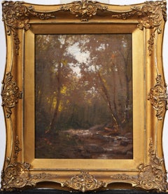 Antique American Impressionist Finely Painted Luminous Forest Interior Painting