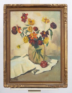 Ancienne peinture impressionniste américaine Nature morte signée Vase floral