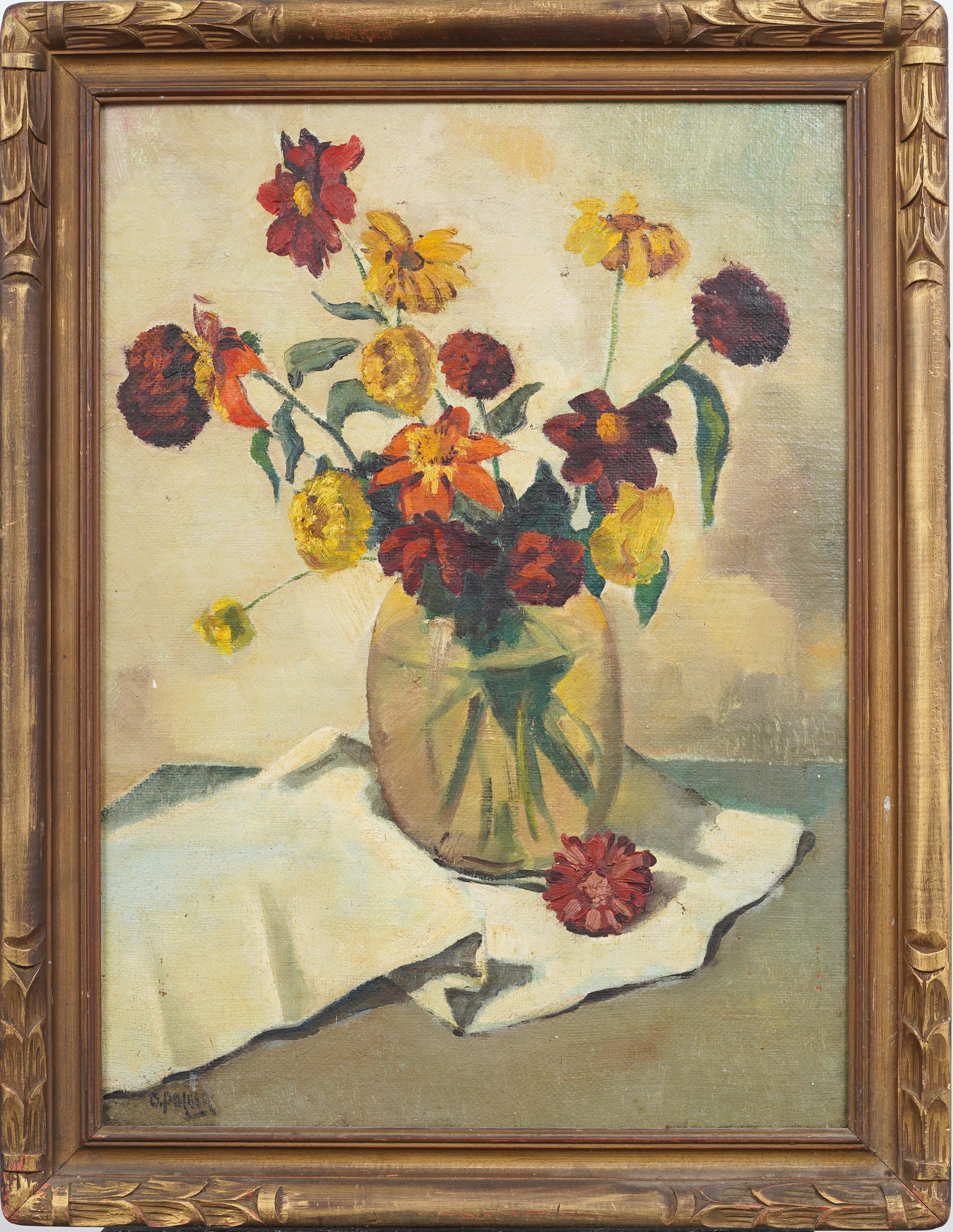 Antique American Impressionist Floral Vase Signed Still Life Oil Painting