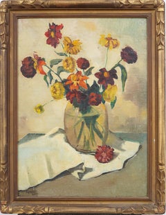 Antique American Impressionist Floral Vase Signed Still Life Oil Painting