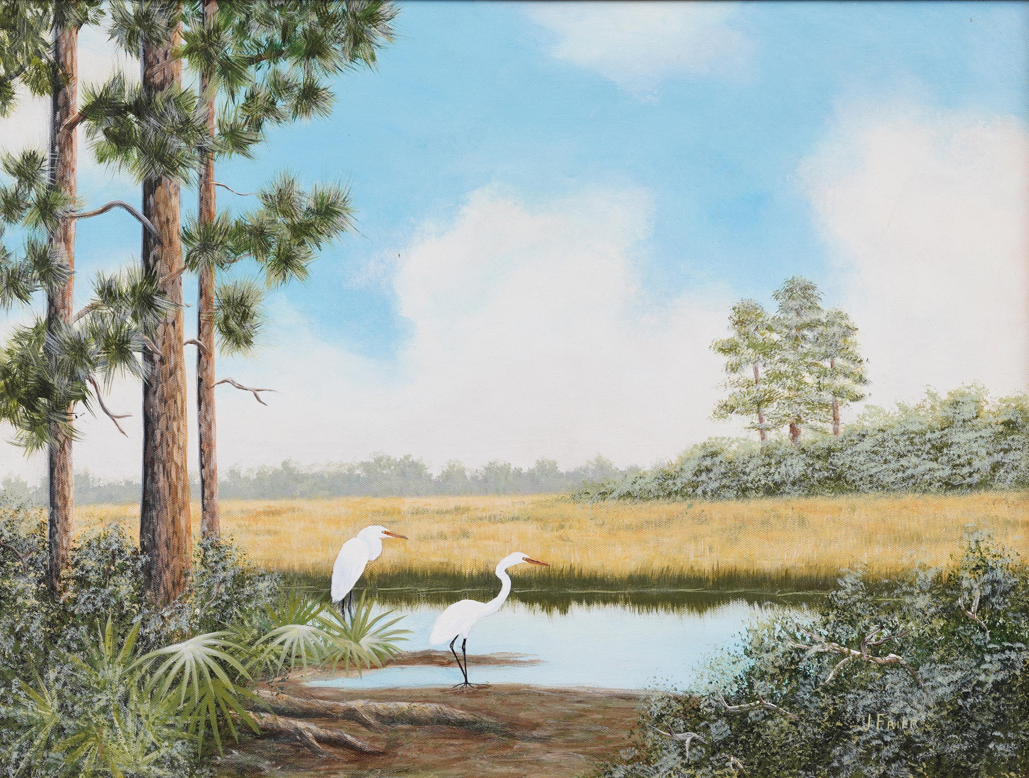Antique American Impressionist Florida Everglades Tropical Landscape Painting 3