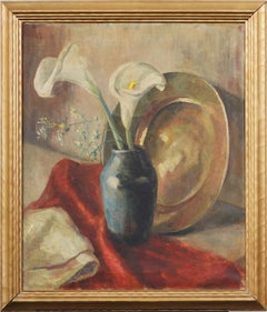 Antique American Impressionist Flower Still Life Framed Interior View Painting