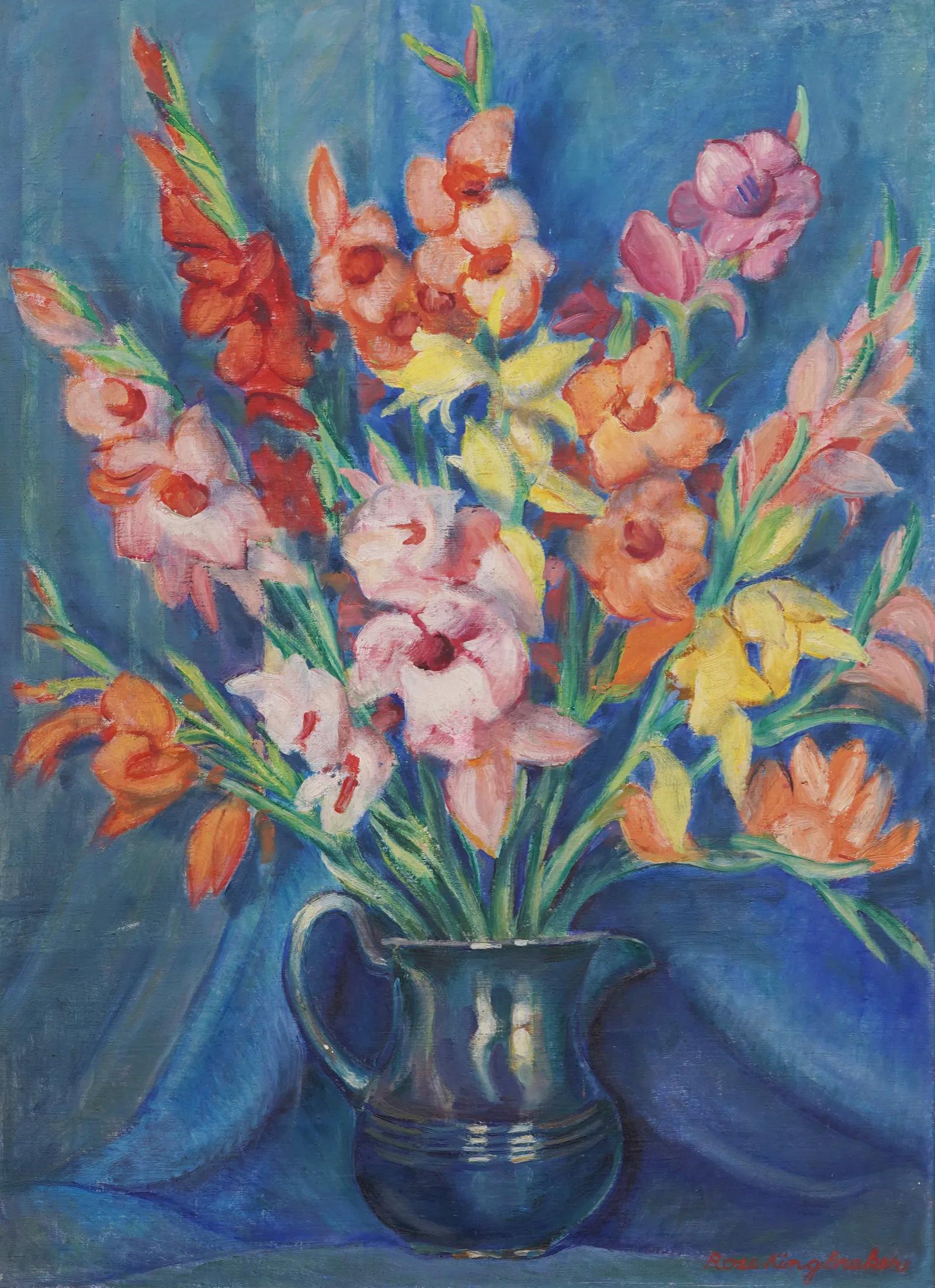Antiguo cuadro al óleo impresionista americano Naturaleza muerta de flores bien enmarcado - Painting Impresionista de Unknown