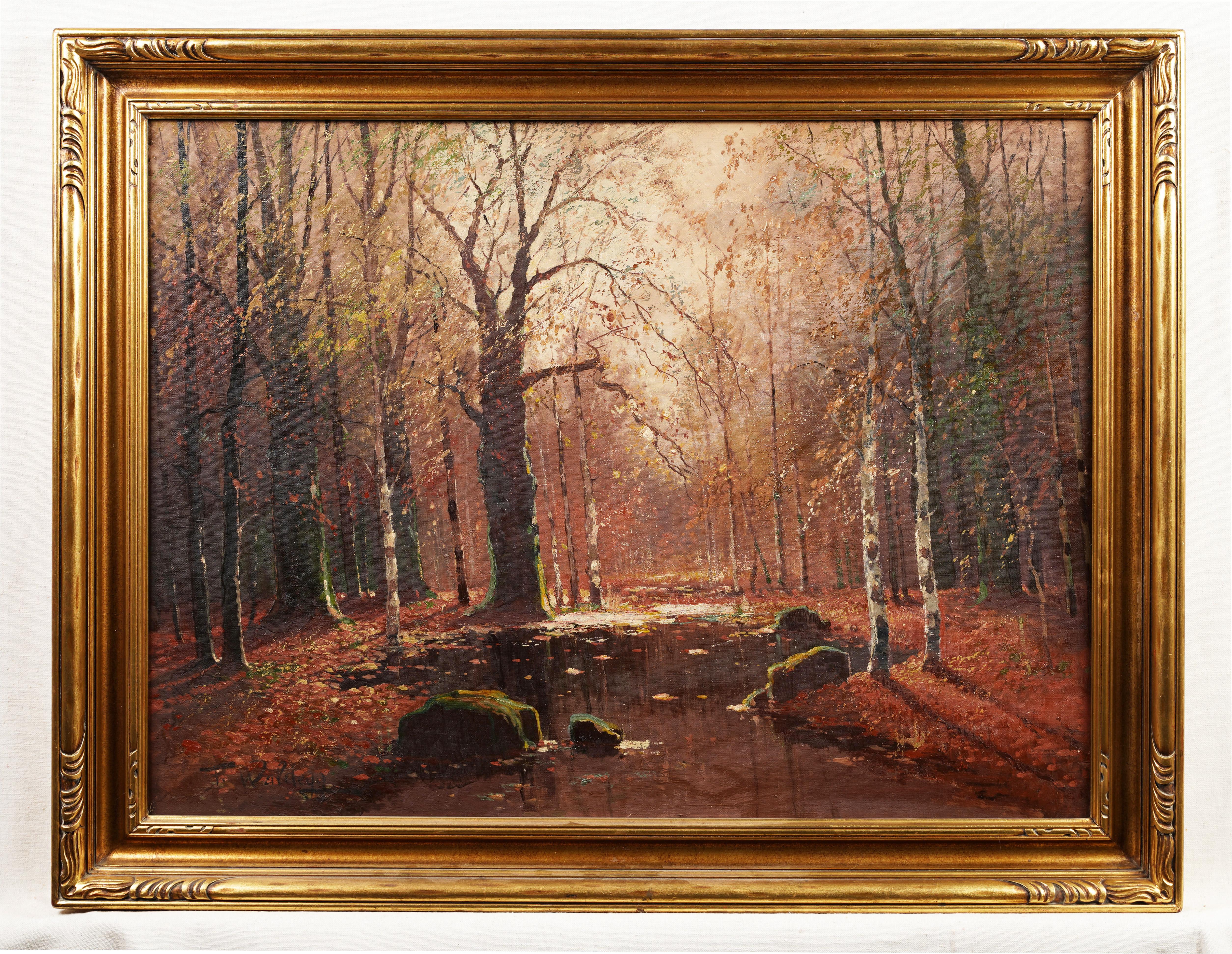 Antique American impressionist signed landscape oil painting.  Oil on canvas.  Signed.  Framed.