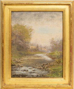 Antique American Impressionist Forest Landscape Signed Framed Oil Painting