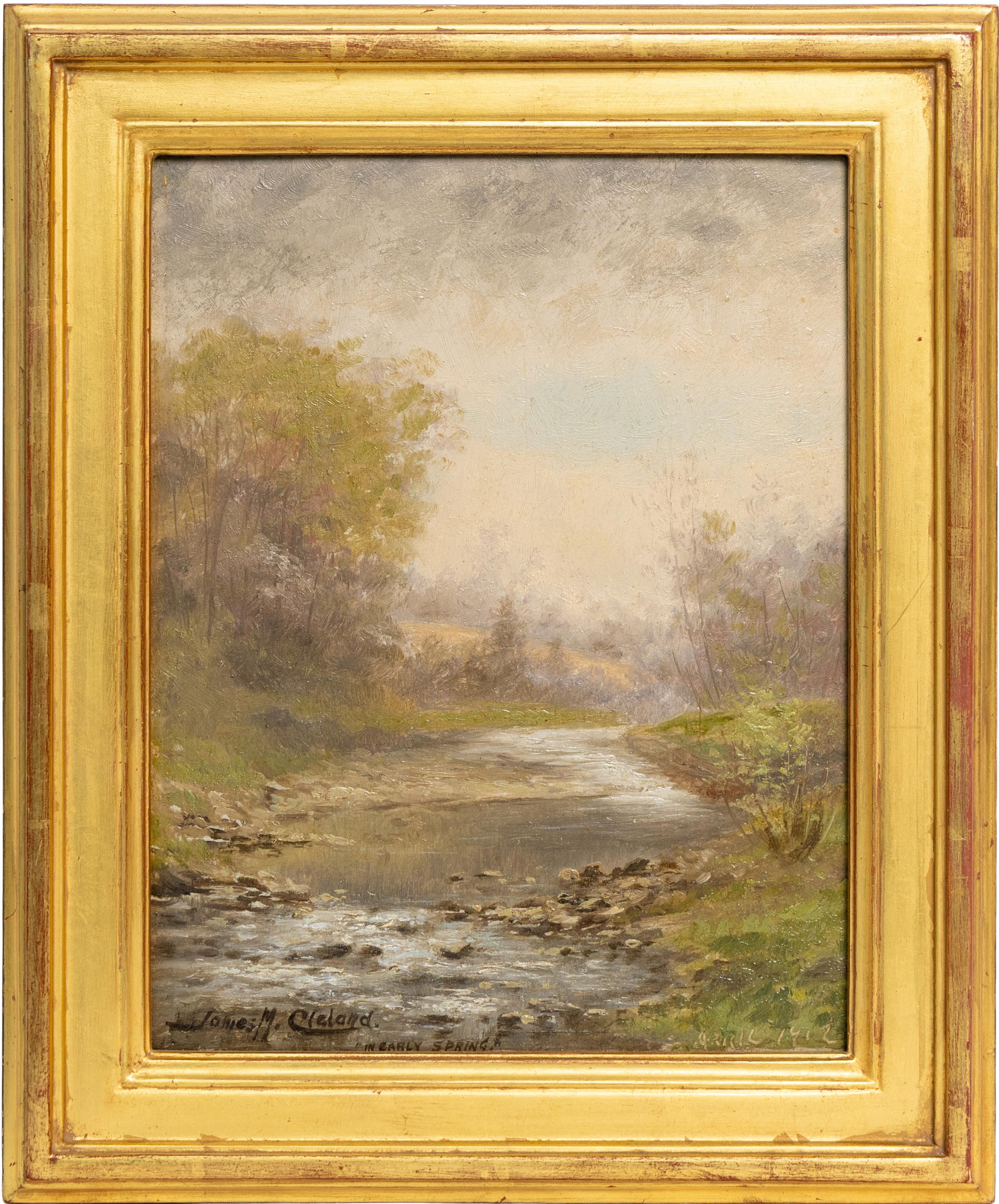 Antique American Impressionist Forest Landscape Signed Framed Oil Painting