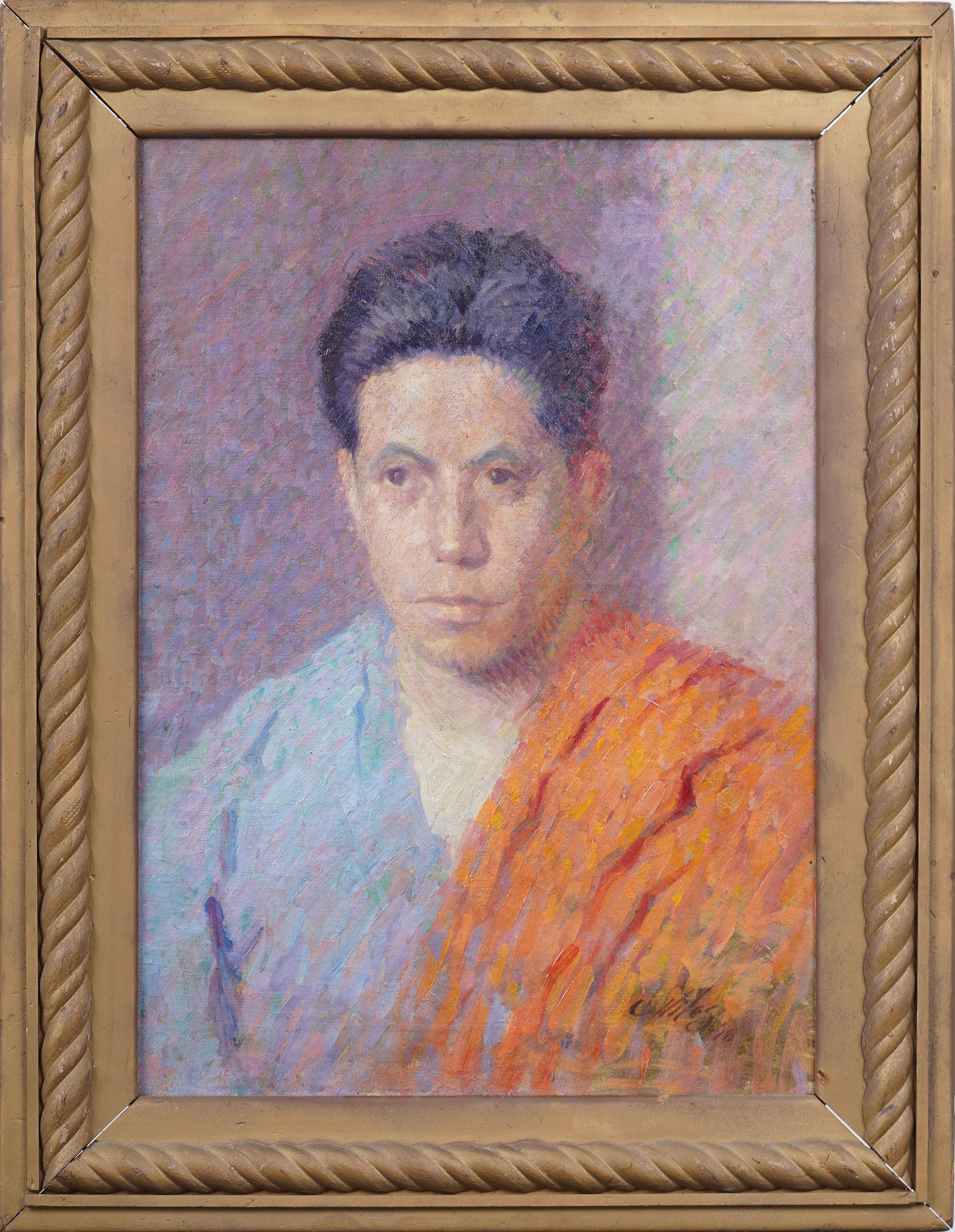 Ancienne peinture à l'huile impressionniste américaine encadrée 1918 Portrait d'homme signé - Painting de Unknown