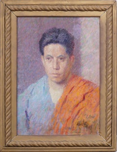 Antique American Impressionist Framed 1918 Male Portrait Signed Oil Painting