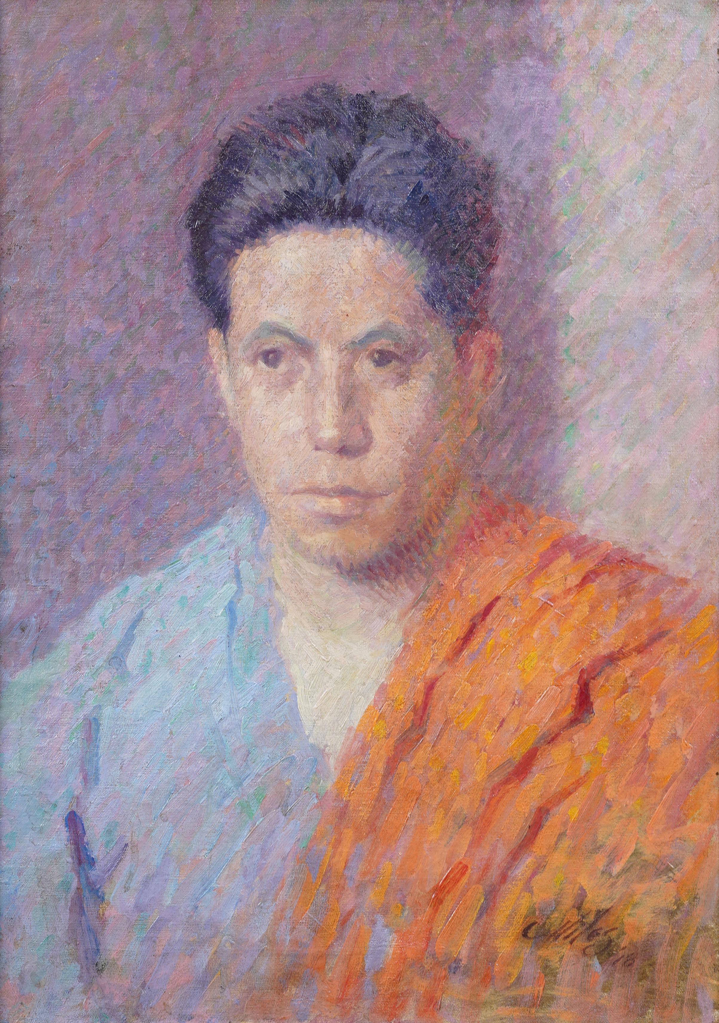 Ancienne peinture à l'huile impressionniste américaine encadrée 1918 Portrait d'homme signé - Impressionnisme Painting par Unknown