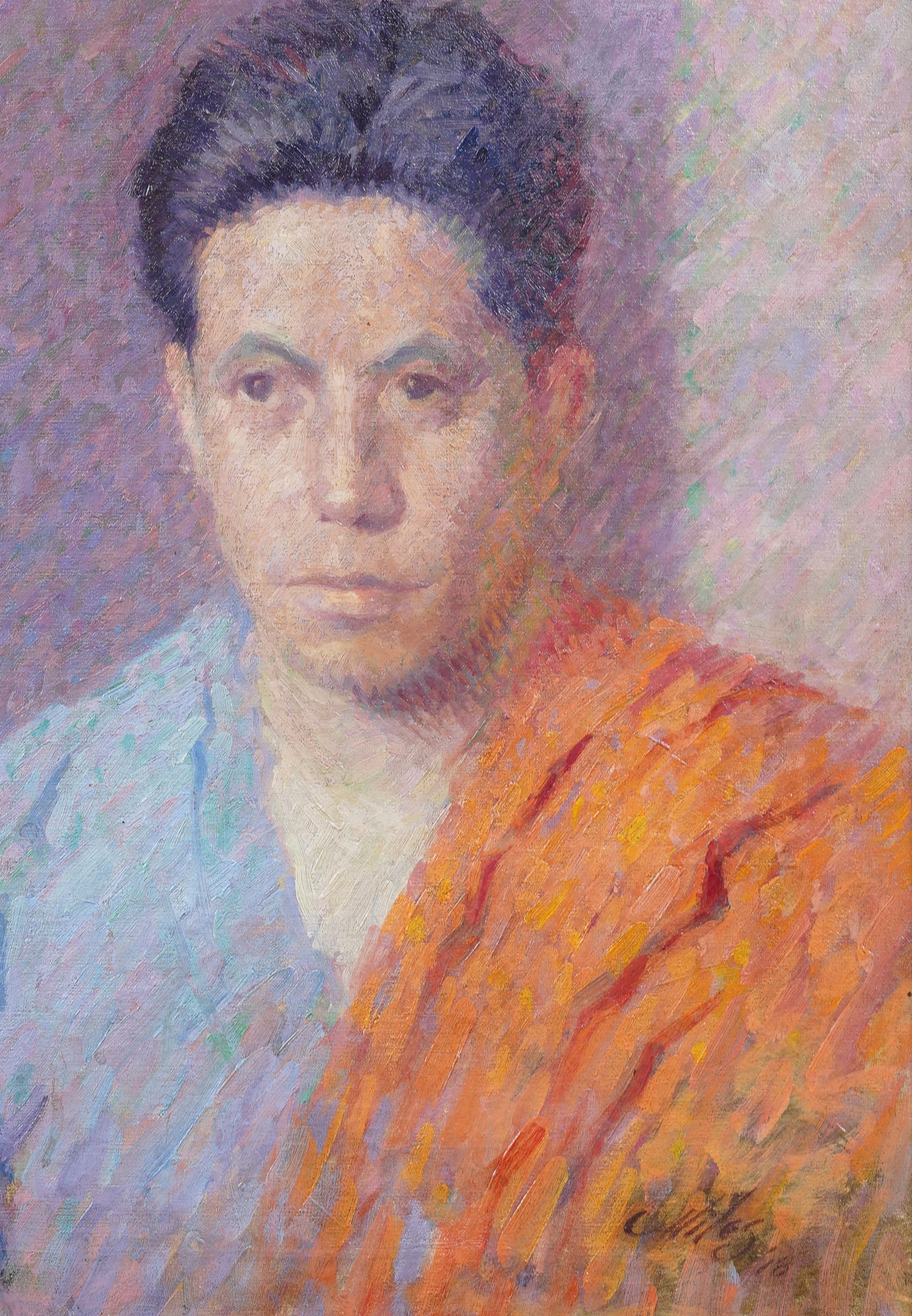 Ancienne peinture à l'huile impressionniste américaine encadrée 1918 Portrait d'homme signé en vente 1