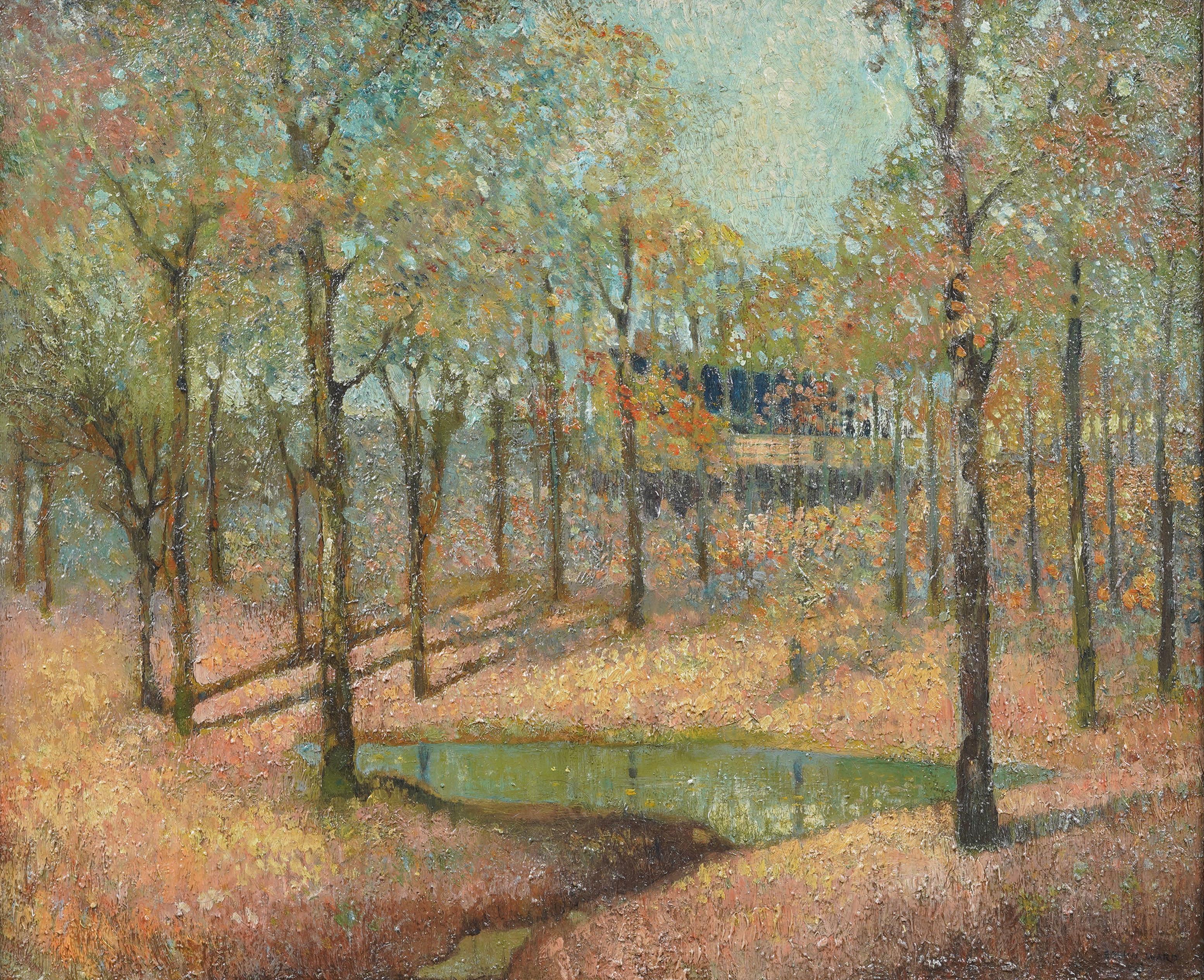 Antike amerikanische Impressionisten gerahmt Herbstlandschaft signiert frühen Ölgemälde (Impressionismus), Painting, von Unknown