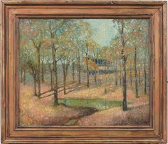 Antike amerikanische Impressionisten gerahmt Herbstlandschaft signiert frühen Ölgemälde